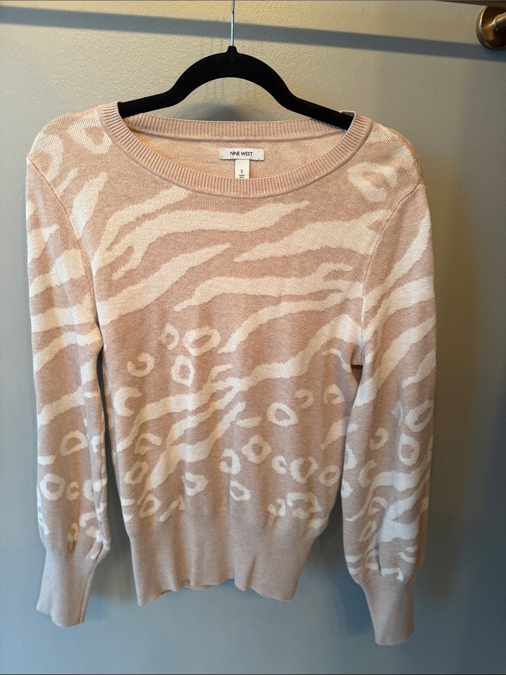 Nine West Cream Zebra-Print Scoopneck Sweater